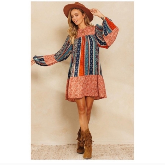 ✨BOHO CONTRAST BORDER DRESS-NEW - Picture 5 of 6